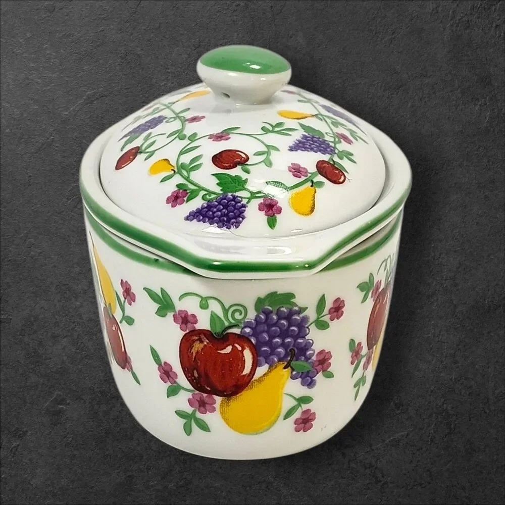 Cook Street Butter Boat 3pc Fruit Floral Covered Dish Vintage Cottagecore Farm